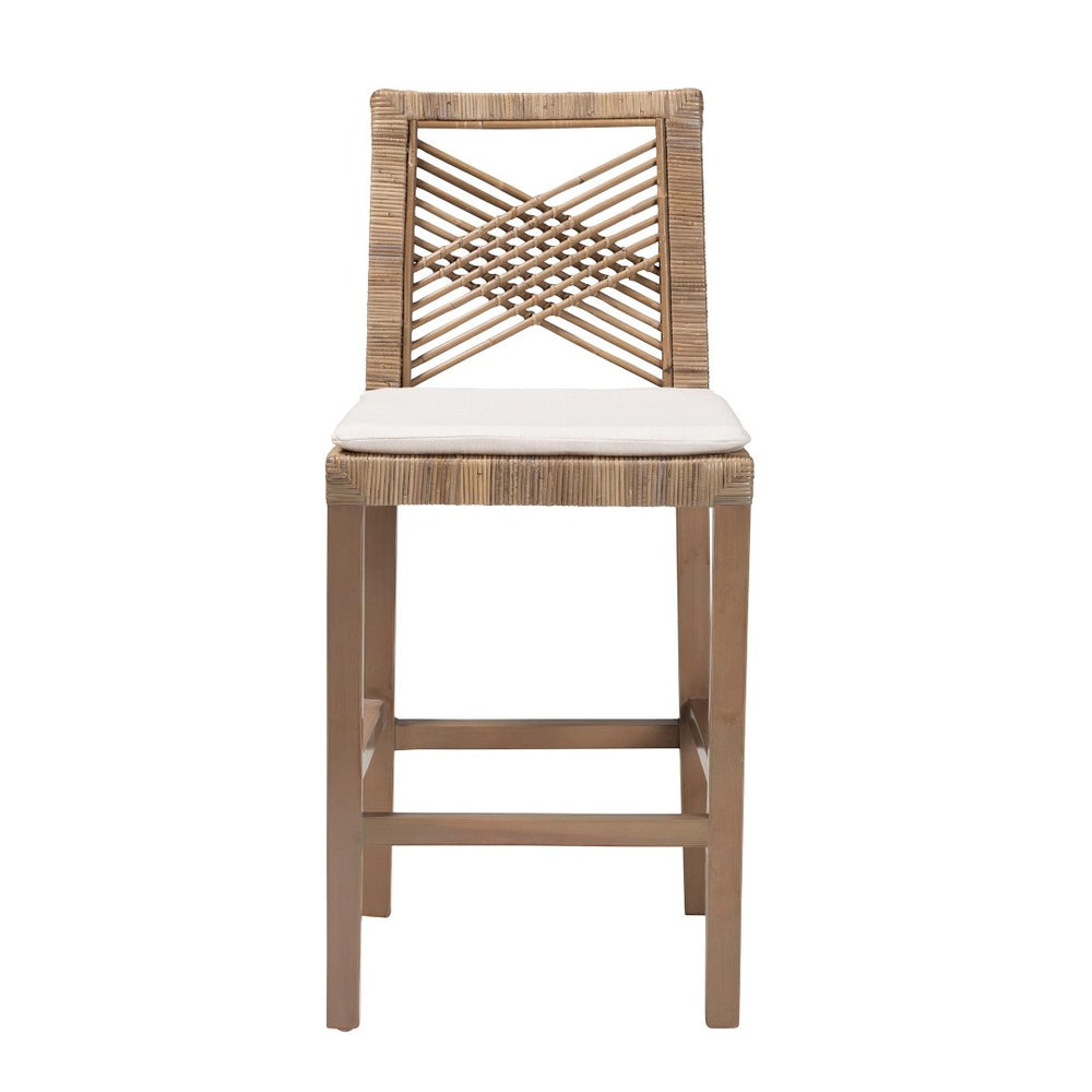English Elm Modern Handcrafted Seagrass Woven Mahogany Counter Stool for Kitchen Island B2750P467748