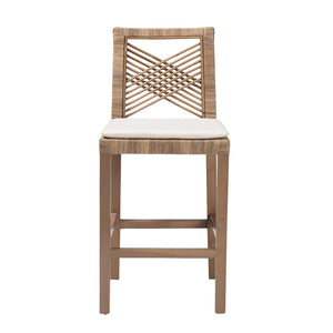 English Elm Modern Handcrafted Seagrass Woven Mahogany Counter Stool for Kitchen Island B2750P467748
