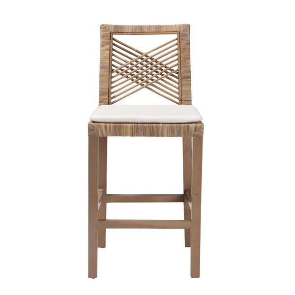 English Elm Modern Handcrafted Seagrass Woven Mahogany Counter Stool for Kitchen Island B2750P467748