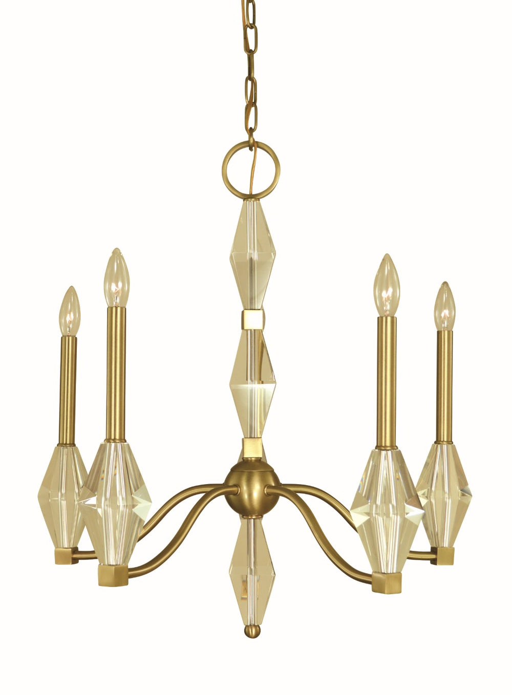 Framburg 5-light Stunning Brushed Brass Vivian Chandelier With Crystal Columns For Elegant Dining Spaces Brushed Brass Metal 5665 Br