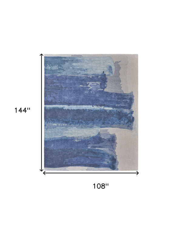 Homeroots 9' X 12' Blue And Ivory Abstract Hand Tufted Area Rug Blue Wool Blend 566501