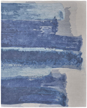 Homeroots 9' X 12' Blue And Ivory Abstract Hand Tufted Area Rug Blue Wool Blend 566501