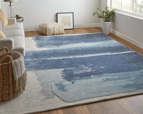 Homeroots 10' X 14' Blue And Ivory Abstract Hand Tufted Area Rug Blue Wool Blend 566502