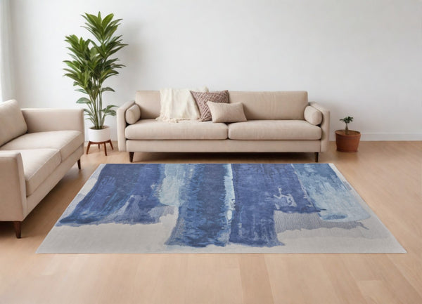 HomeRoots 4' Blue and Ivory Hand-Tufted Area Rug – Modern Abstract Design for Elegant Living Spaces 10' X 14' 566502