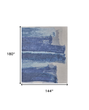 Homeroots 12' X 15' Blue And Ivory Abstract Hand Tufted Area Rug Blue Wool Blend 566503