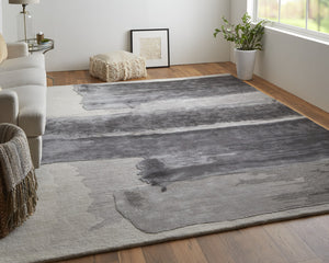 Homeroots 4' X 6' Dark Gray And Ivory Abstract Hand Tufted Area Rug Gray Wool Blend 566505