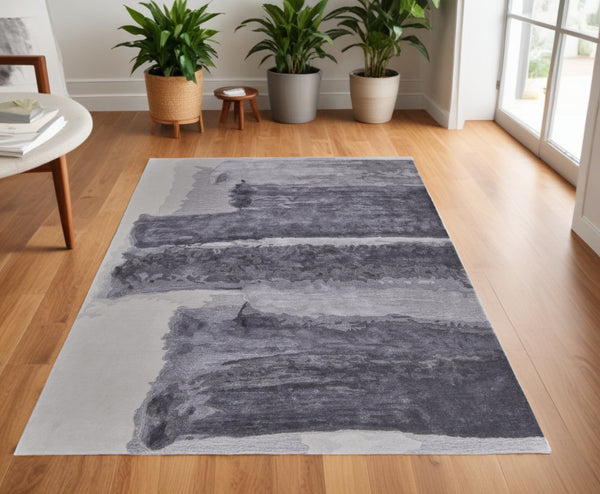 Homeroots 4' X 6' Dark Gray And Ivory Abstract Hand Tufted Area Rug Gray Wool Blend 566505