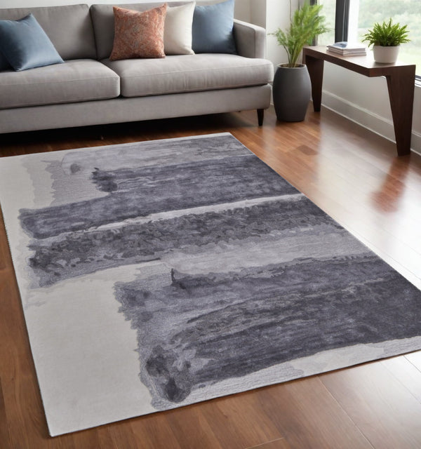 Homeroots 5' X 8' Dark Gray And Ivory Abstract Hand Tufted Area Rug Gray Wool Blend 566506