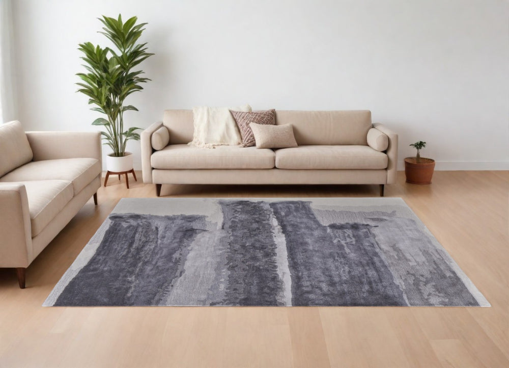 HomeRoots 4' Abstract Hand-Tufted Area Rug in Dark Gray and Ivory – Contemporary Style for Any Room 9' X 12' 566508