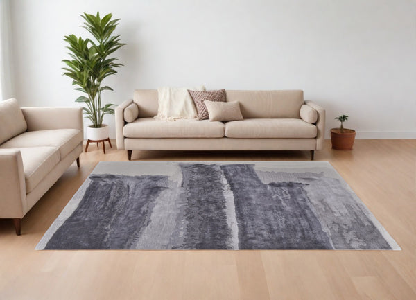 Homeroots 9' X 12' Dark Gray And Ivory Abstract Hand Tufted Area Rug Gray Wool Blend 566508