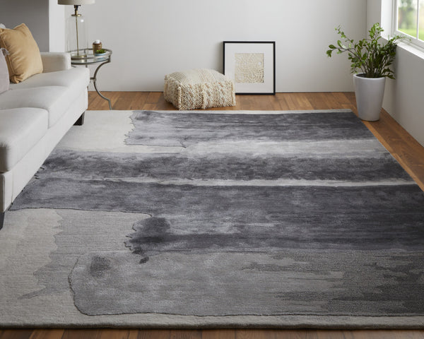 Homeroots 12' X 15' Dark Gray And Ivory Abstract Hand Tufted Area Rug Gray Wool Blend 566510