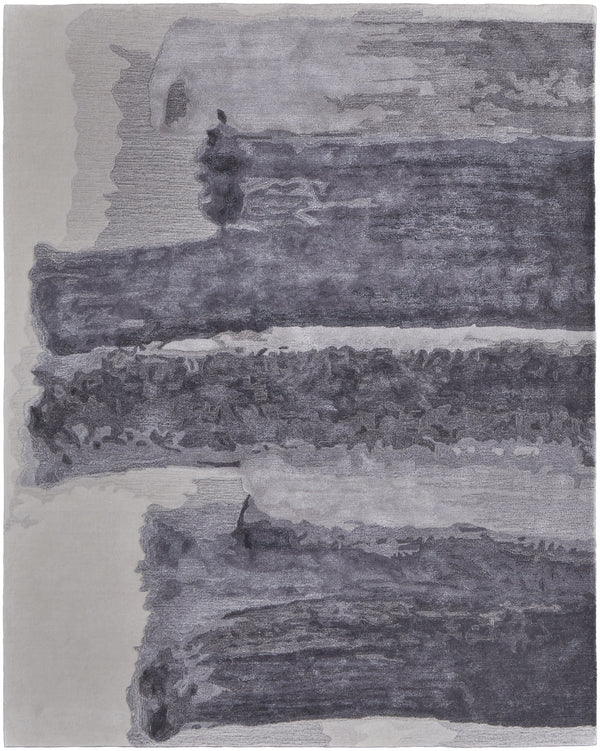 Homeroots 12' X 15' Dark Gray And Ivory Abstract Hand Tufted Area Rug Gray Wool Blend 566510