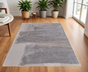 Homeroots 4' X 6' Gray And Ivory Abstract Hand Tufted Area Rug Ivory Wool Blend 566512