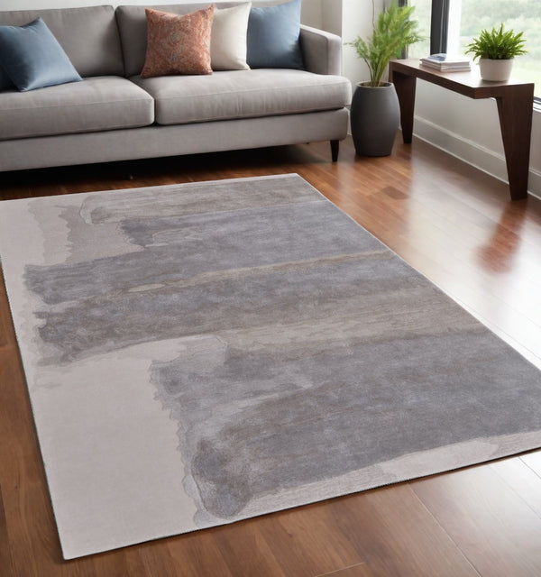 Homeroots 5' X 8' Gray And Ivory Abstract Hand Tufted Area Rug Ivory Wool Blend 566513