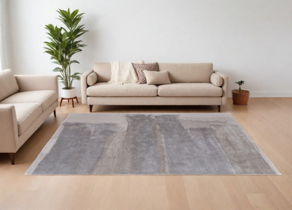HomeRoots 4' Modern Gray and Ivory Abstract Hand-Tufted Area Rug for Stylish Living Spaces and Comfort 9' X 12' 566515