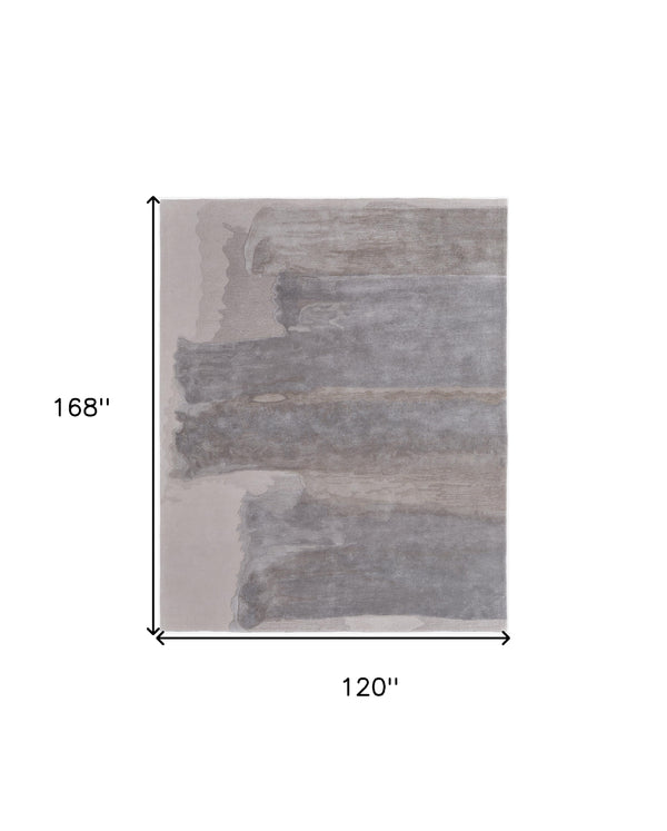 Homeroots 10' X 14' Gray And Ivory Abstract Hand Tufted Area Rug Ivory Wool Blend 566516