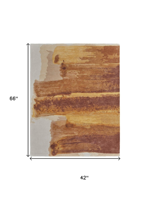 HomeRoots 4' X 6' Stunning Ivory, Red & Orange Abstract Hand-Tufted Area Rug for Modern Home Décor Style 566519