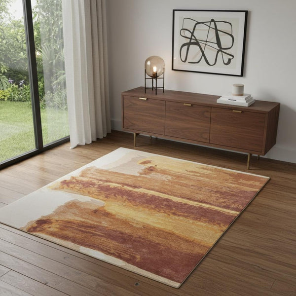 HomeRoots 4' X 6' Stunning Ivory, Red & Orange Abstract Hand-Tufted Area Rug for Modern Home Décor Style 566519