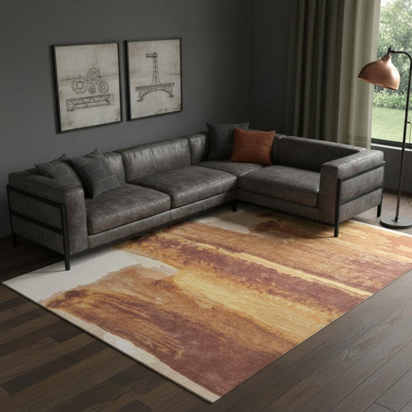 HomeRoots 8' X 10' Hand-Tufted Abstract Area Rug in Ivory, Red & Orange - Modern Design for Cozy Spaces 566521