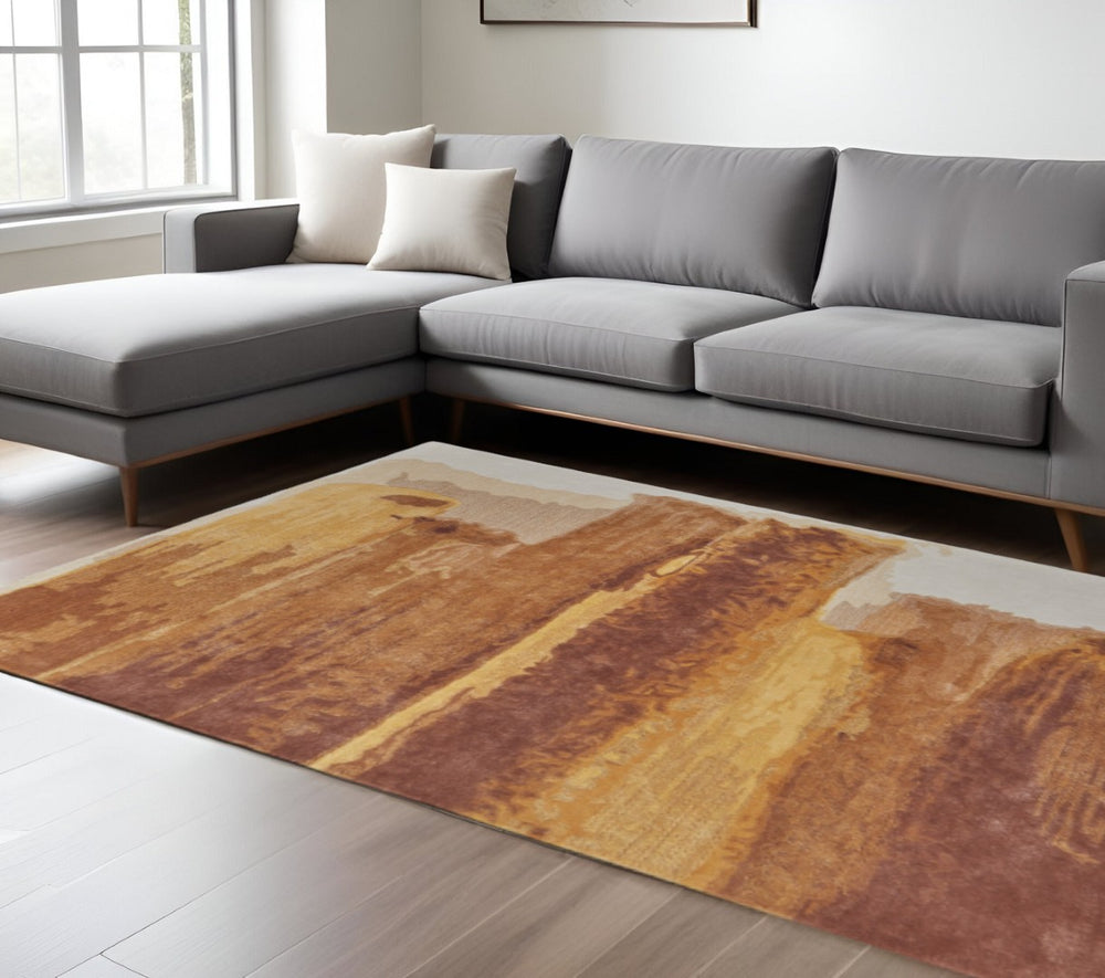HomeRoots 9' Abstract Hand-Tufted Area Rug in Warm Ivory, Red & Orange - Artistry for Modern Spaces 9' X 12' 566522