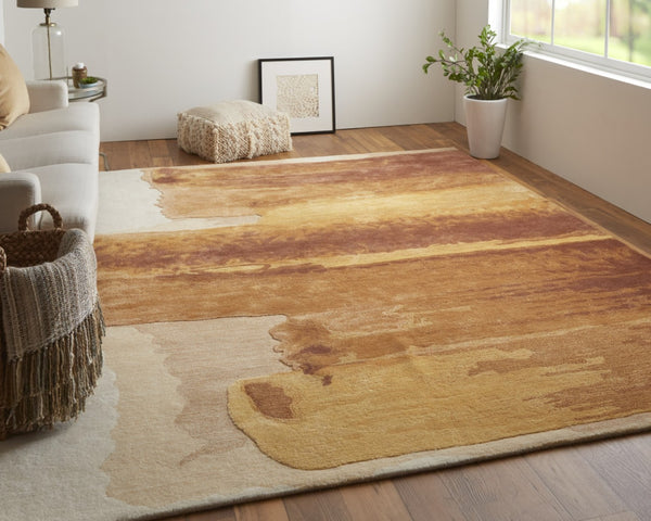 HomeRoots 10' Modern Hand-Tufted Area Rug - Ivory with Red & Orange Abstract Design for Stylish Living Spaces 566523