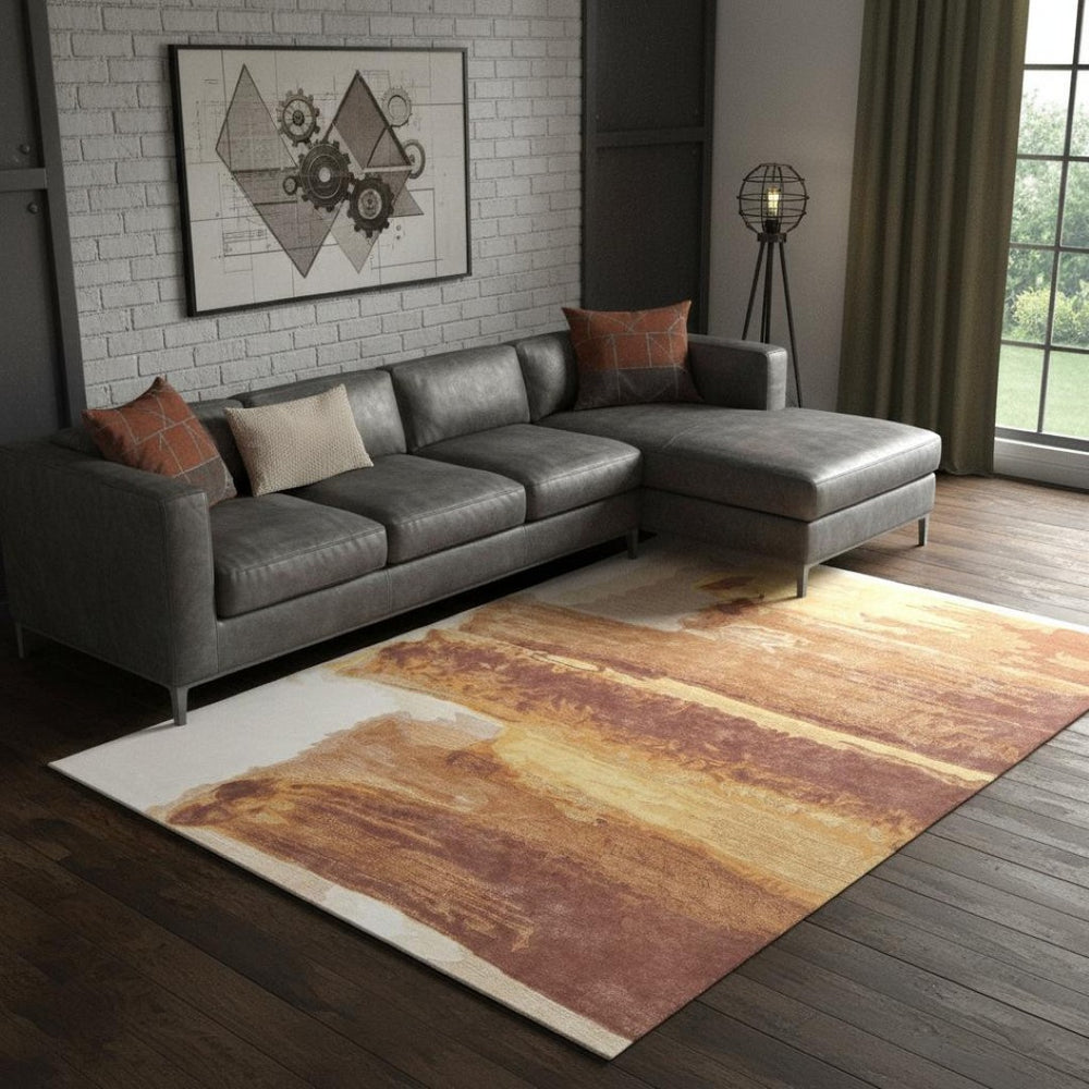 HomeRoots 10' Modern Hand-Tufted Area Rug - Ivory with Red & Orange Abstract Design for Stylish Living Spaces 566523