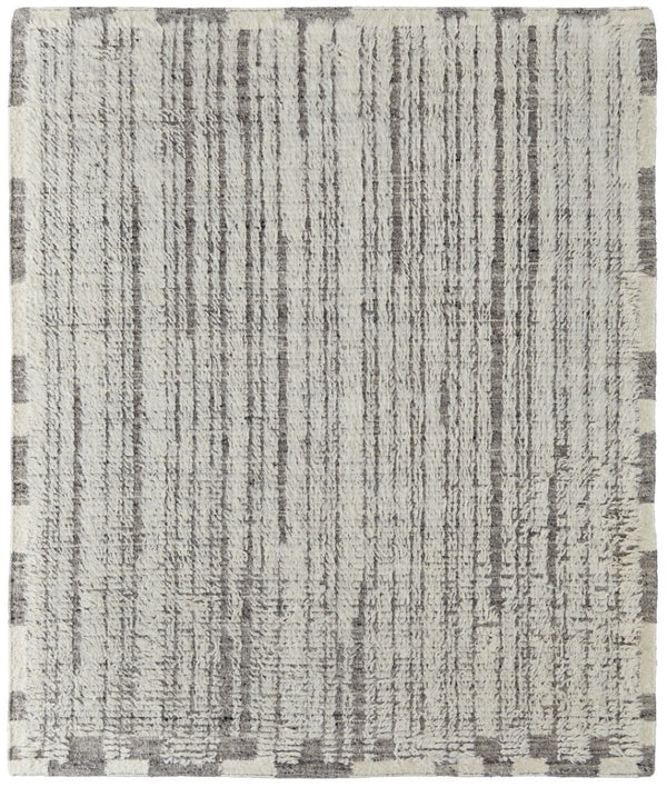 HomeRoots 4' Hand-Woven Wool Area Rug in Gray and Ivory Stripes – Elegant, Durable, Stain-Resistant Design 4' X 6' 566528