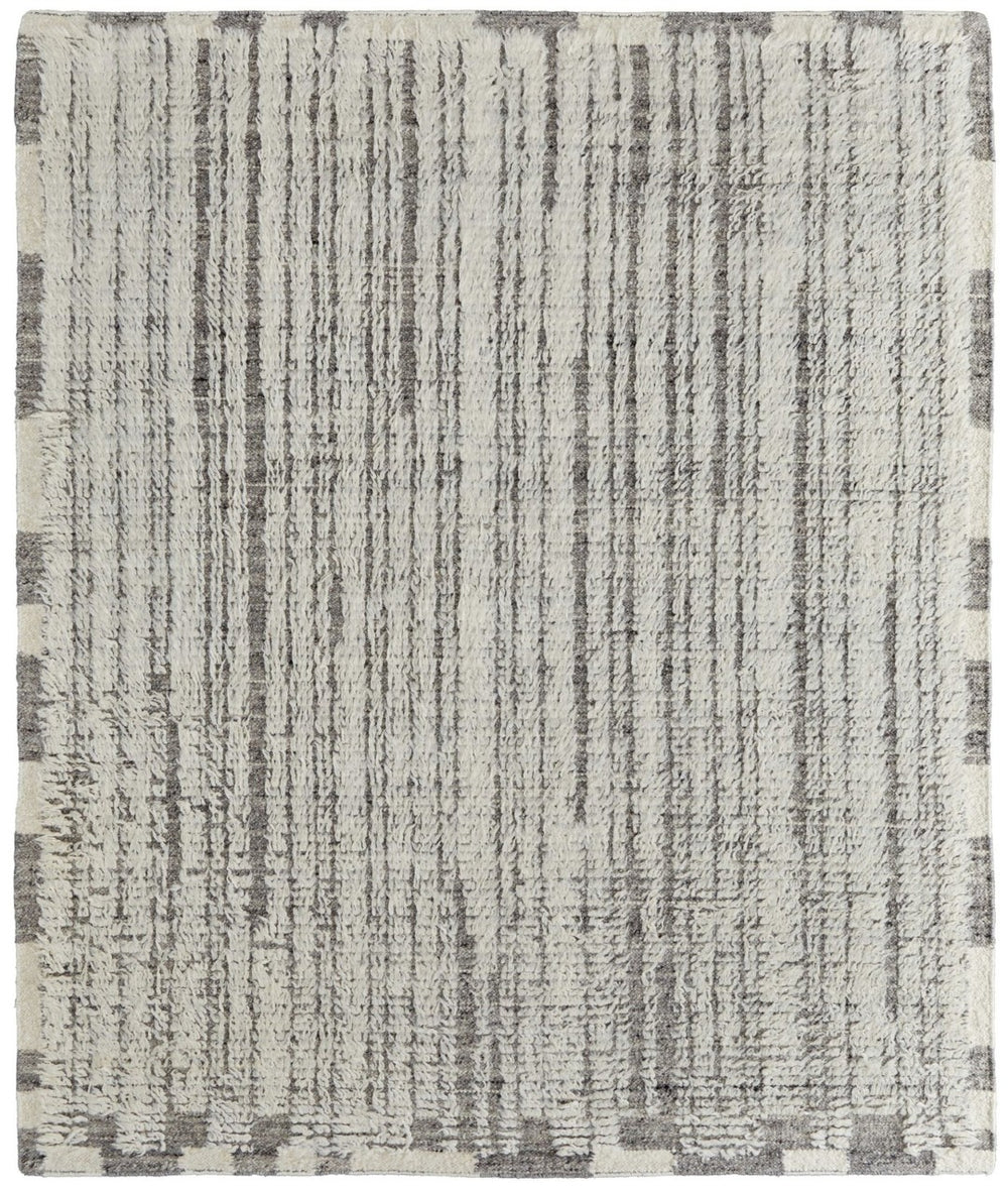 HomeRoots 4' Hand-Woven Wool Area Rug in Gray and Ivory Stripes – Elegant, Durable, Stain-Resistant Design 4' X 6' 566528