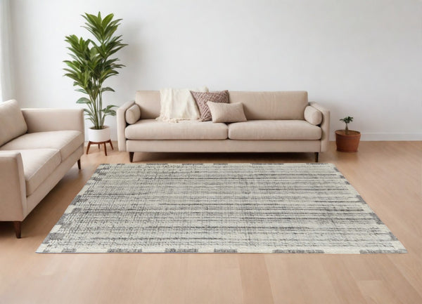 HomeRoots 4' Hand-Woven Wool Area Rug in Gray and Ivory Stripes – Elegant, Durable, Stain-Resistant Design 6' X 9' 566529
