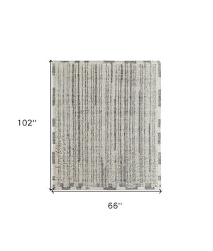 HomeRoots 4' Hand-Woven Wool Area Rug in Gray and Ivory Stripes – Elegant, Durable, Stain-Resistant Design 6' X 9' 566529