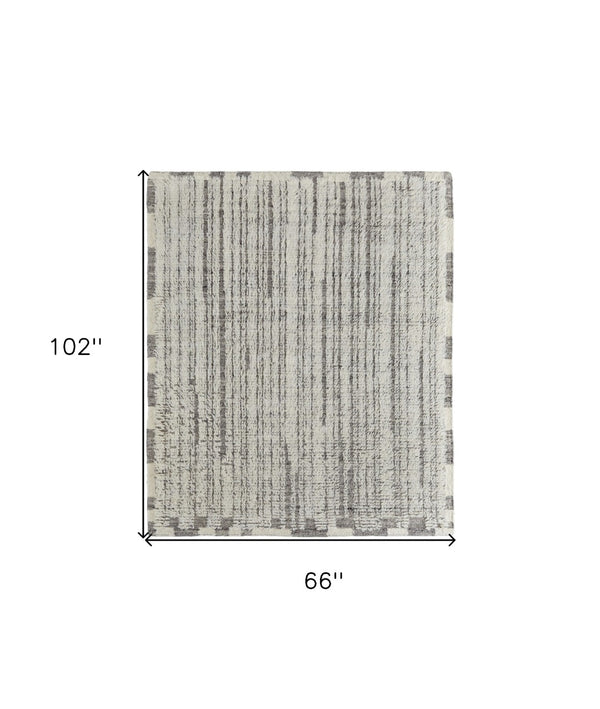 HomeRoots 4' Hand-Woven Wool Area Rug in Gray and Ivory Stripes – Elegant, Durable, Stain-Resistant Design 6' X 9' 566529
