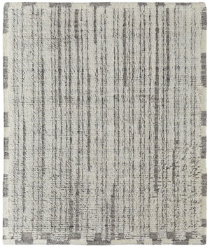 HomeRoots 4' Hand-Woven Wool Area Rug in Gray and Ivory Stripes – Elegant, Durable, Stain-Resistant Design 6' X 9' 566529