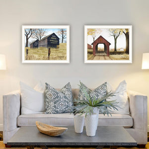 English Elm Trendy Decor 4u Billy Jacobs Rustic Barn Bridge Two Piece White Framed Canvas Wall Art B067P254097
