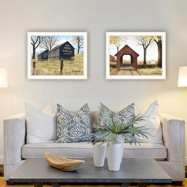 English Elm Trendy Decor 4u Billy Jacobs Rustic Barn Bridge Two Piece White Framed Canvas Wall Art B067P254097