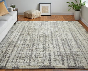 HomeRoots 4' Hand-Woven Wool Area Rug in Gray and Ivory Stripes – Elegant, Durable, Stain-Resistant Design 8' X 10' 566530