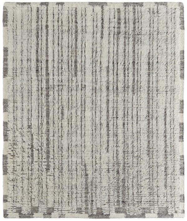 HomeRoots 4' Hand-Woven Wool Area Rug in Gray and Ivory Stripes – Elegant, Durable, Stain-Resistant Design 8' X 10' 566530