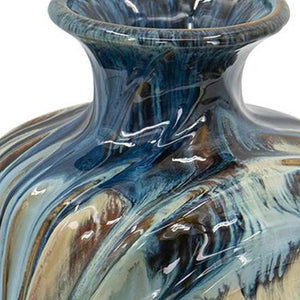 HomeRoots 16" Ivory and Blue Ceramic Abstract Round Table Vase - Elegant Home Décor for Any Style & Occasion 566534
