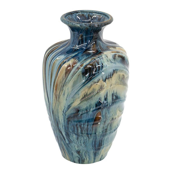 HomeRoots 16" Ivory and Blue Ceramic Abstract Round Table Vase - Elegant Home Décor for Any Style & Occasion 566534