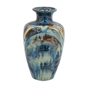 HomeRoots 16" Ivory and Blue Ceramic Abstract Round Table Vase - Elegant Home Décor for Any Style & Occasion 566534