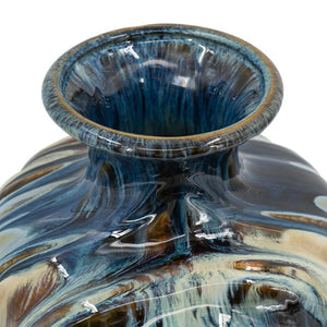 HomeRoots 16" Ivory and Blue Ceramic Abstract Round Table Vase - Elegant Home Décor for Any Style & Occasion 566534