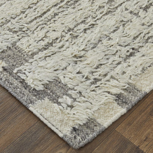 HomeRoots 4' Hand-Woven Wool Area Rug in Gray and Ivory Stripes – Elegant, Durable, Stain-Resistant Design 2' X 3' 566535