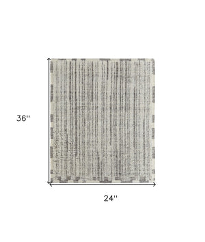 HomeRoots 4' Hand-Woven Wool Area Rug in Gray and Ivory Stripes – Elegant, Durable, Stain-Resistant Design 2' X 3' 566535