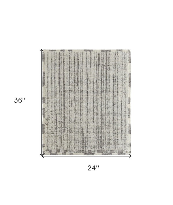 HomeRoots 4' Hand-Woven Wool Area Rug in Gray and Ivory Stripes – Elegant, Durable, Stain-Resistant Design 2' X 3' 566535