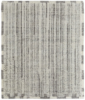 HomeRoots 4' Hand-Woven Wool Area Rug in Gray and Ivory Stripes – Elegant, Durable, Stain-Resistant Design 2' X 3' 566535