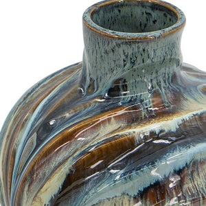 Homeroots 11" Elegant Abstract Wavy Ceramic Table Vase In Blue And Brown – Unique Home Decor Accent Piece  Ceramic 566536