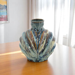 Homeroots 11" Elegant Abstract Wavy Ceramic Table Vase In Blue And Brown – Unique Home Decor Accent Piece  Ceramic 566536
