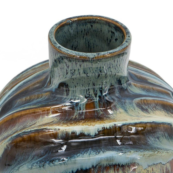 Homeroots 11" Elegant Abstract Wavy Ceramic Table Vase In Blue And Brown – Unique Home Decor Accent Piece  Ceramic 566536