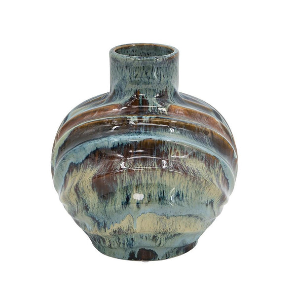 Homeroots 11" Elegant Abstract Wavy Ceramic Table Vase In Blue And Brown – Unique Home Decor Accent Piece  Ceramic 566536