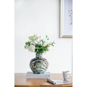 Homeroots 11" Elegant Abstract Wavy Ceramic Table Vase In Blue And Brown – Unique Home Decor Accent Piece  Ceramic 566536