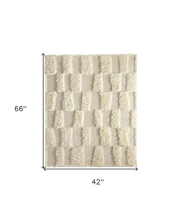 HomeRoots 4' Hand-Woven Ivory Wool Geometric Area Rug – Timeless Texture for Stylish Home Décor & Comfort 4' X 6' 566537